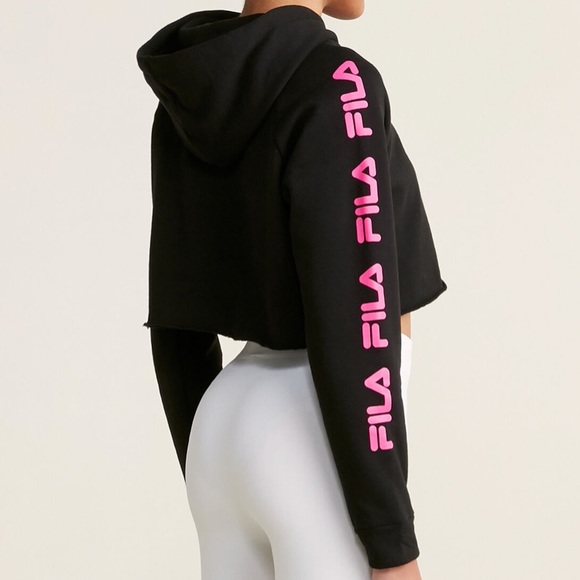 FILA CROPPED LOGO HOODIE BLACK AND PINK - Picture 2 of 4